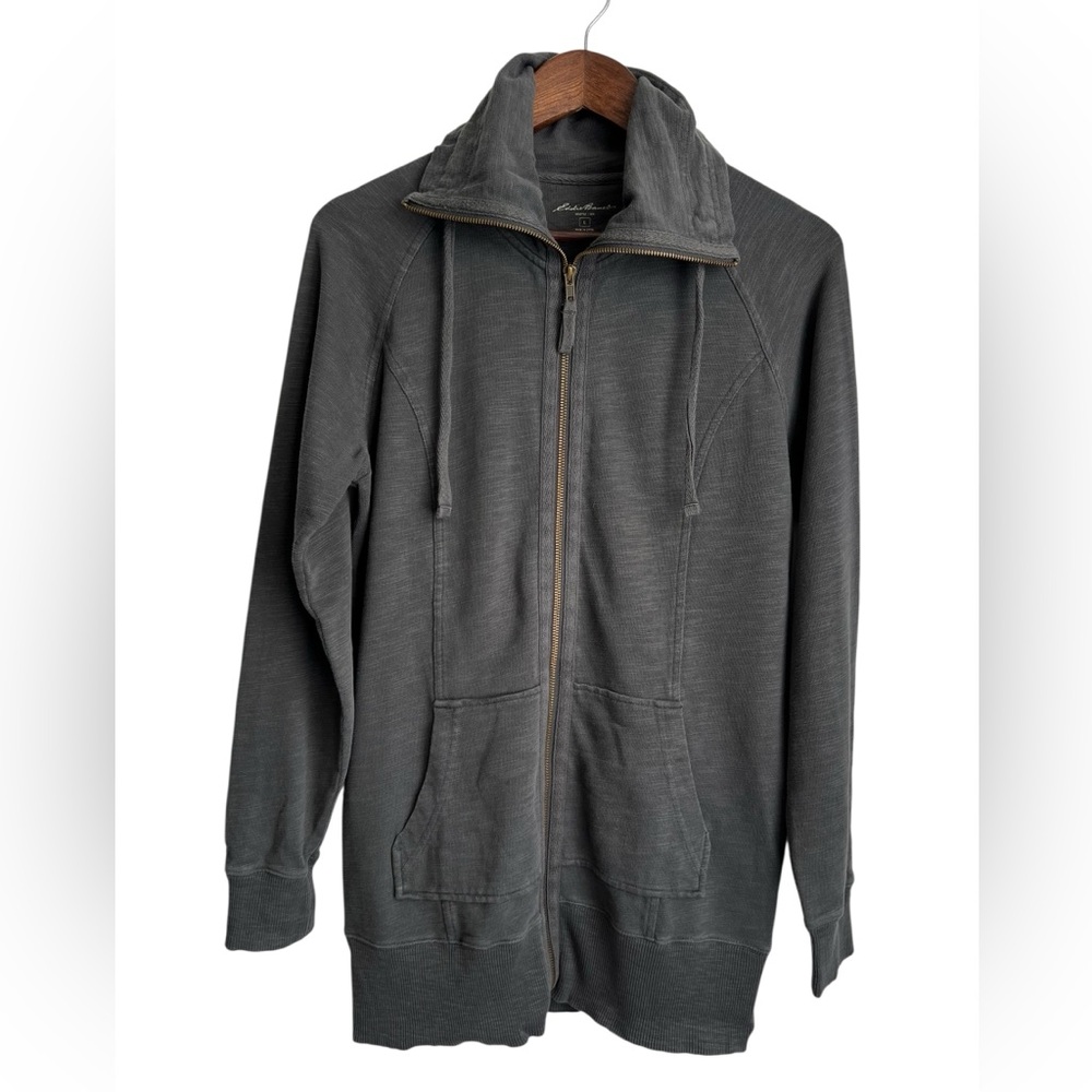 Eddie Bauer Women’s Gray Full Zip 100% Cotton Long Sleeve Sweat Jacket - Large